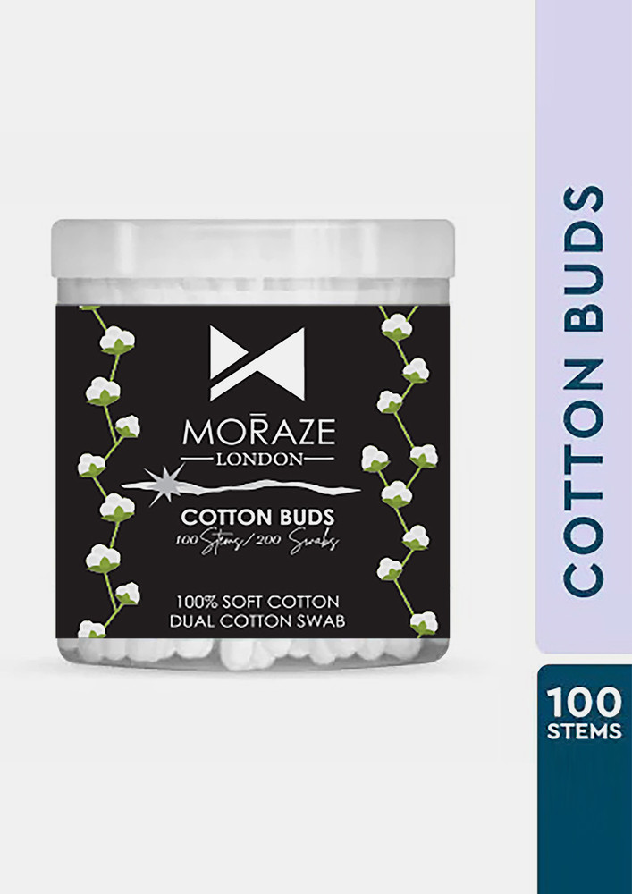 Moraze Premium Paper Stick Cotton Ear Buds, 100% Pure & Soft Cotton, 100 Stems (200 Swabs), for Ear Nose Cleansing and Makeup Removal