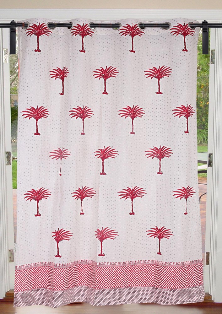 Sweet Pink Palm Polka Cotton Premium Grommet Curtain - 7 Feet