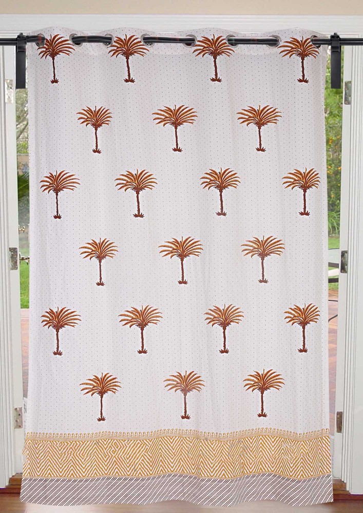 Sweet Pink Palm Polka Cotton Grommet Curtain - 5 Feet