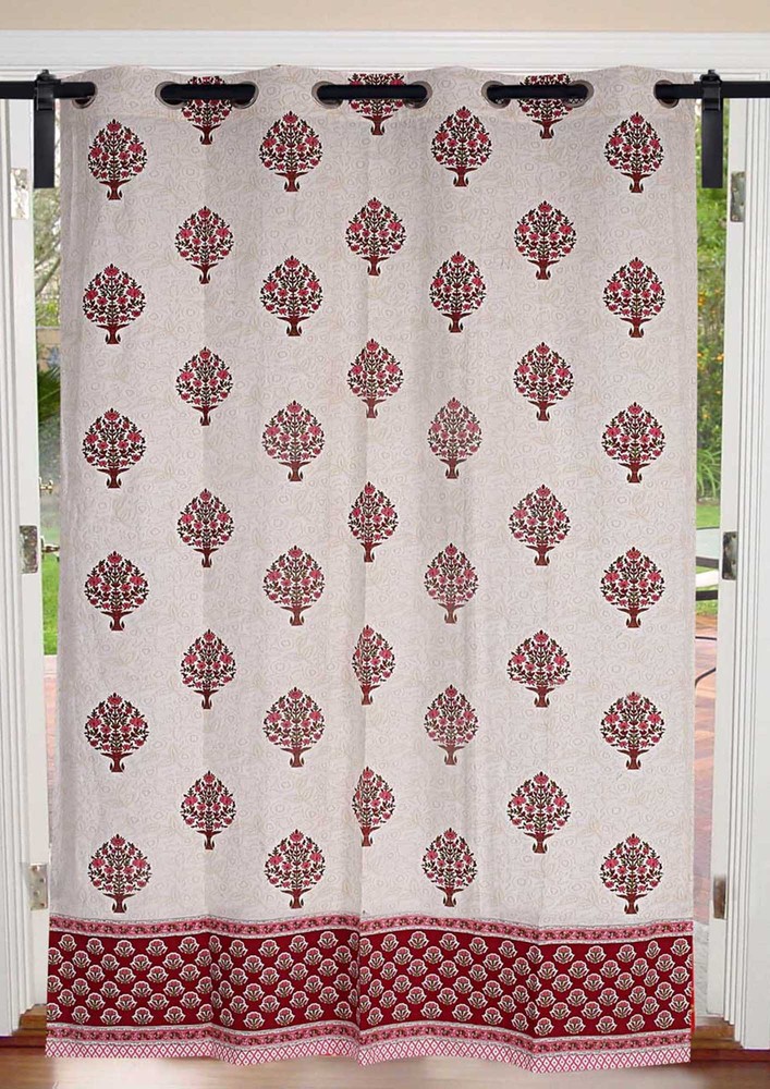 Magenta Pink Floral Bouquet Cotton Premium Grommet Curtain - 5 Feet