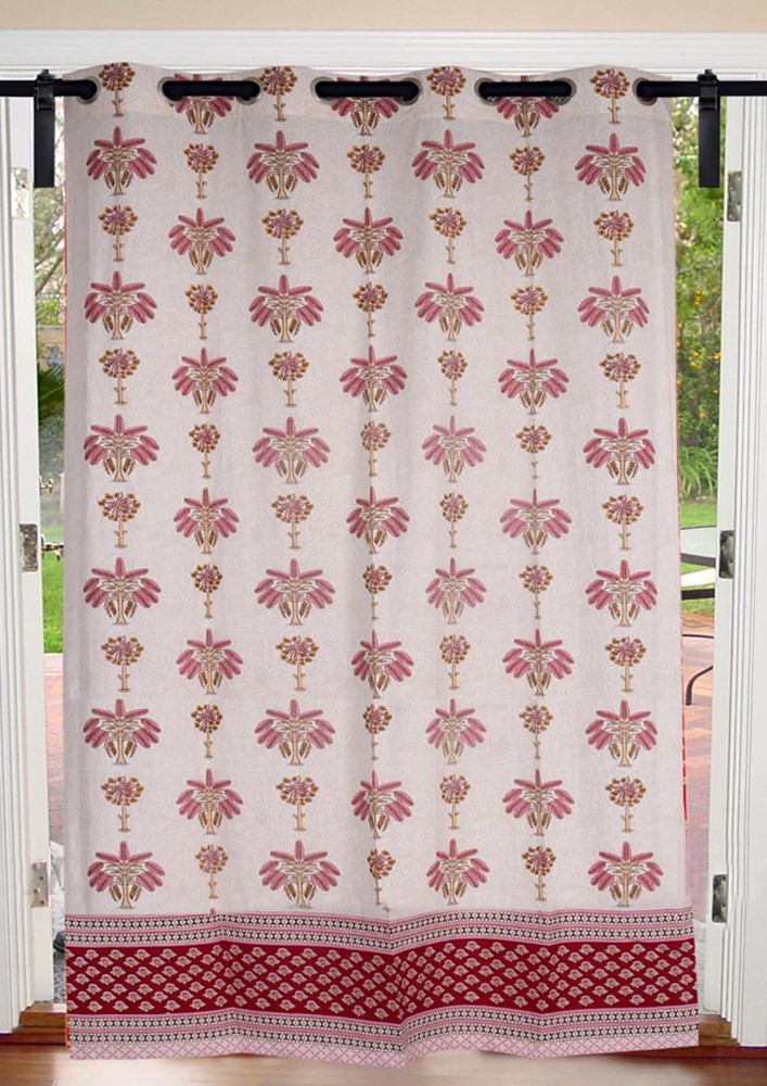 Baby Pink Tree Print Cotton Premium Grommet Curtain - 5 Feet