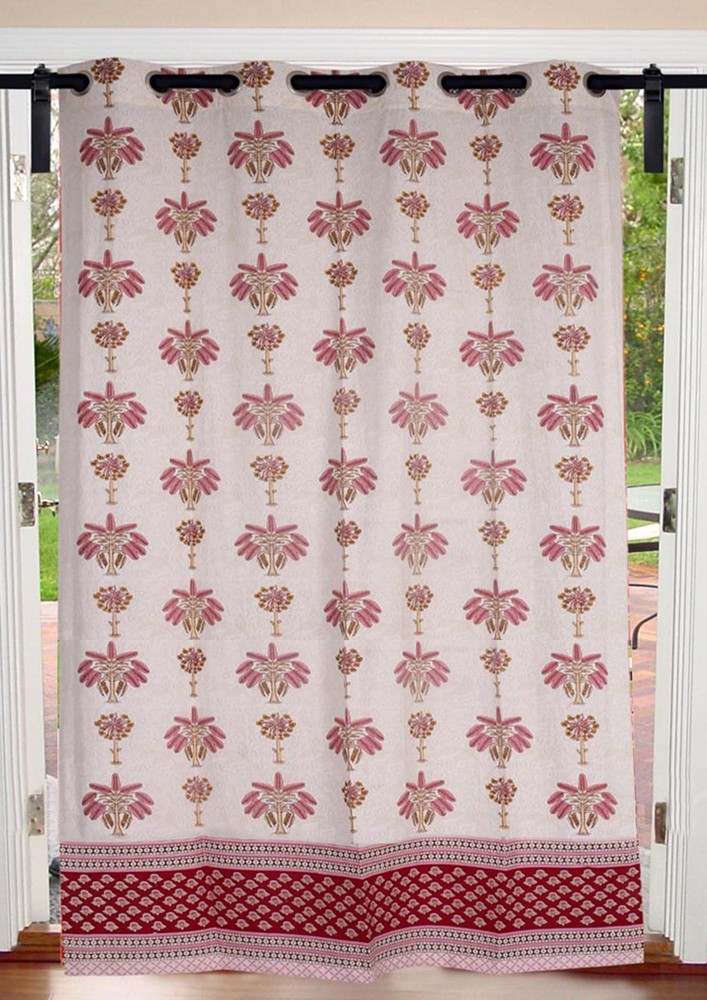 Baby Pink Tree Print Cotton Premium Grommet Curtain - 9 Feet