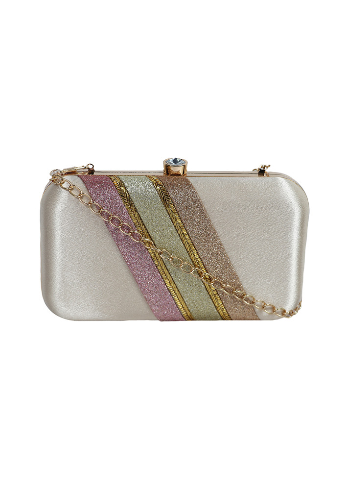 Embellished  Gold-Toned  Box Clutch With Chain