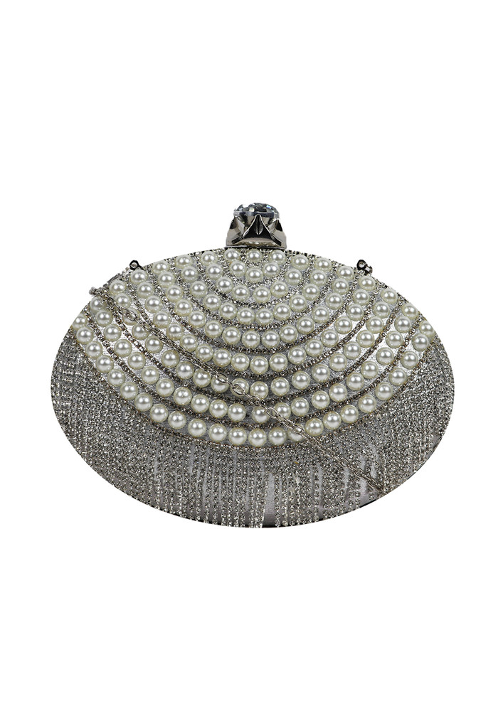Pearl Design Traditional Clutch For Wedding With Chain & Handle