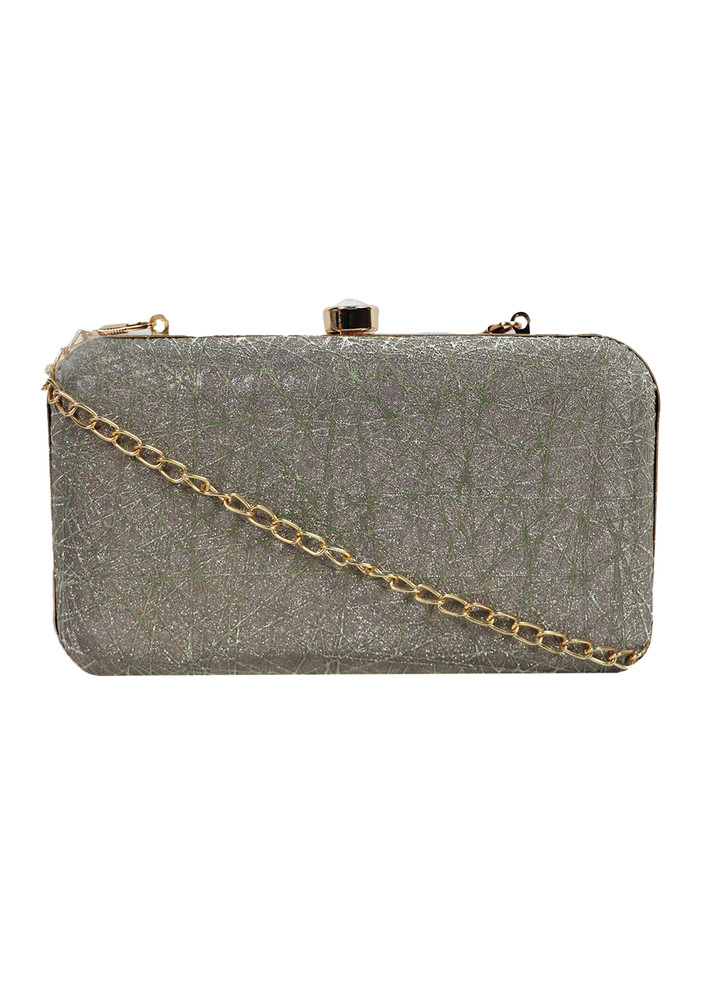 Silver- Grey Toned Shimmer Box Clutch