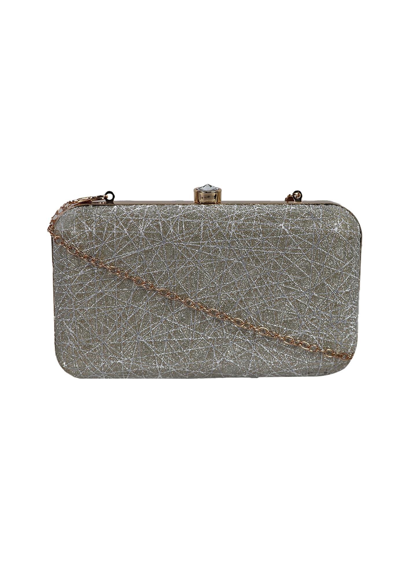 Silver Toned Shimmer Box Clutch