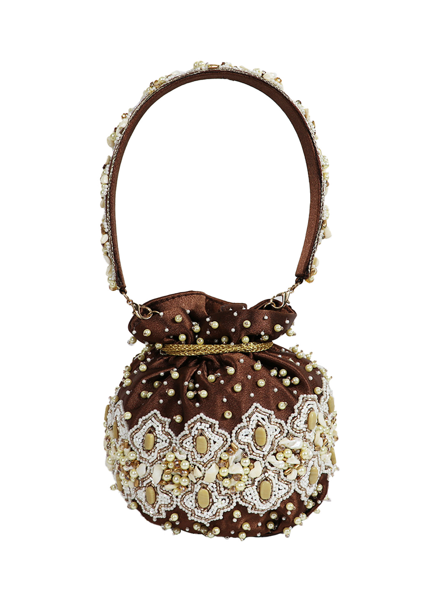 Embellished Brown Colored Clutch Potli Bag
