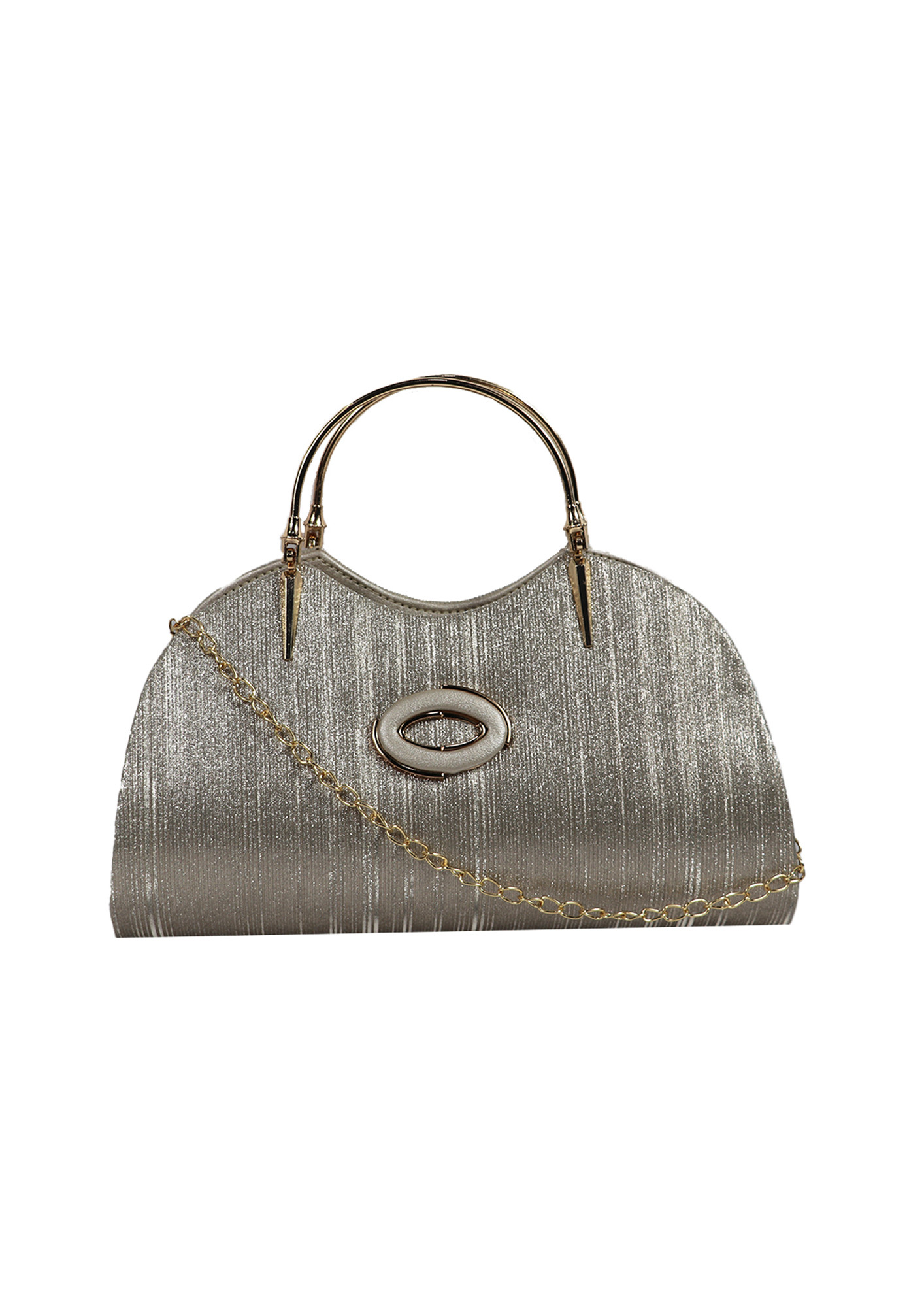 Silver Structured Handheld Bag For Party With Chain