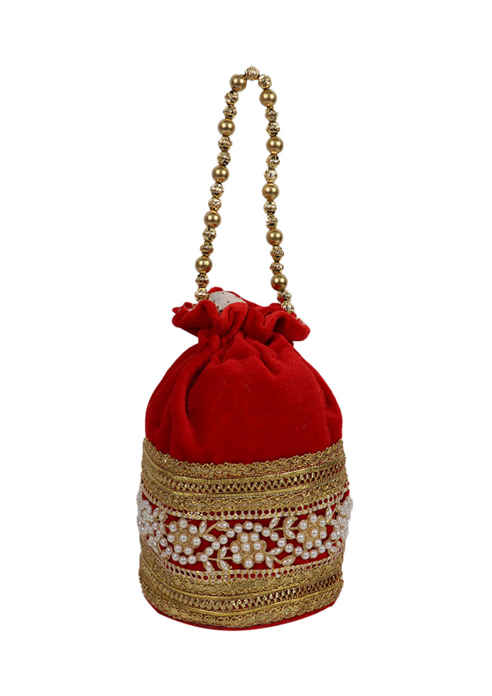 Embellished Clutch Potli Red Bag