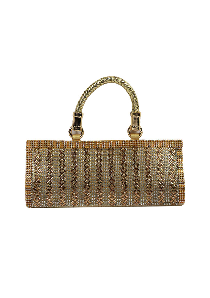 Gold-Toned Embellished Structured Handheld Bag