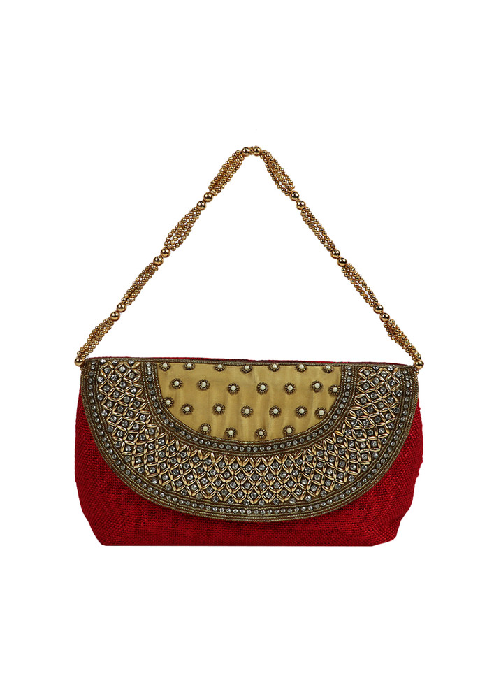 Red Ethnic Textured Handheld Bag