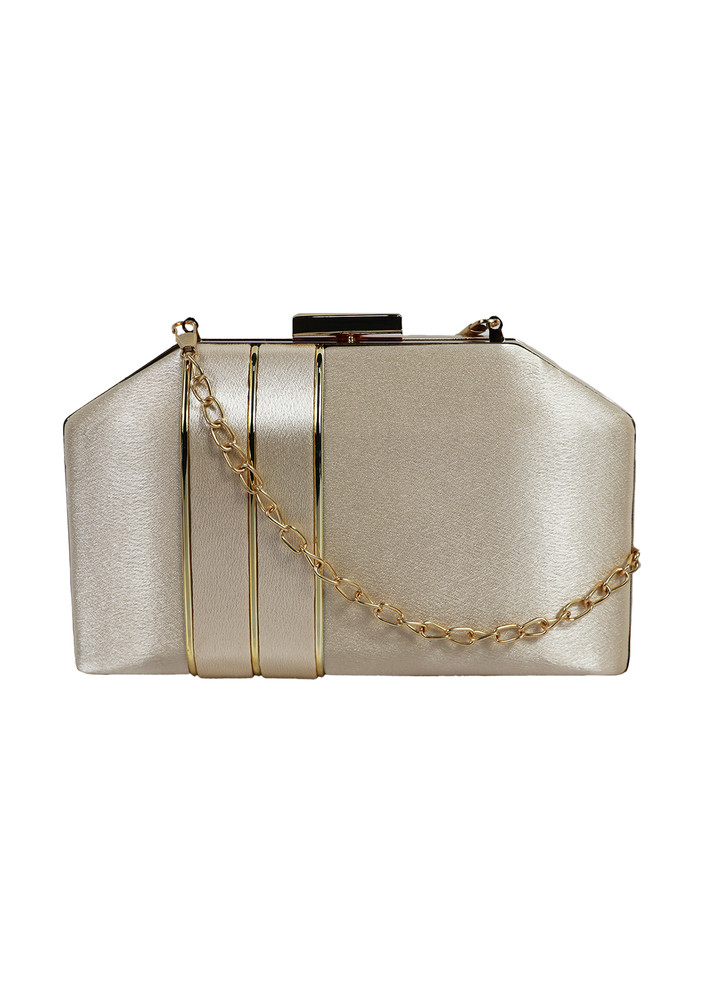 Women'S Off-White Toned Solid Party Box Clutch With Chain And Handle