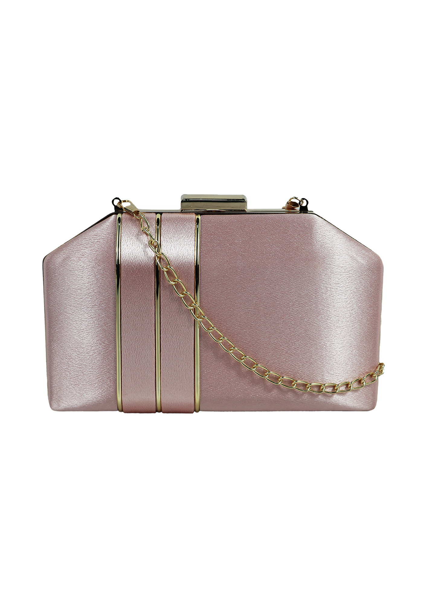 Women'S Baby Pink Toned Solid Party Box Clutch With Chain And Handle
