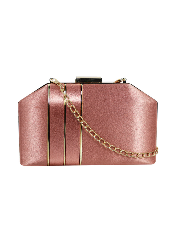 Women'S Dark Pink Toned Solid Party Box Clutch With Chain And Handle