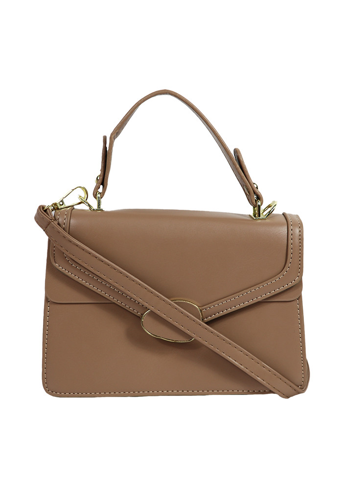 Brown Solid Sling Bag With Detachable Sling Strap