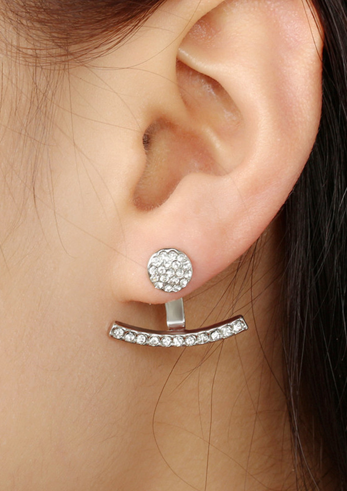 Silver-tone Rhinestone Drop Small Earrings
