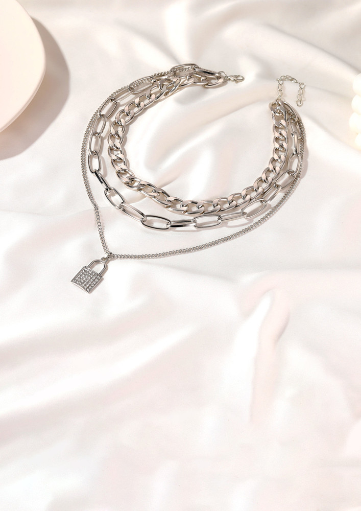 Locked Chains Silver Layered Necklace