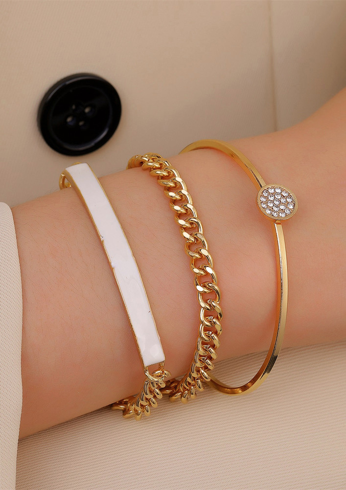 Chained Gems Golden Bracelets Set Of 3