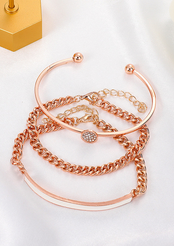Chained Gems Rose Gold Bracelets Set Of 3