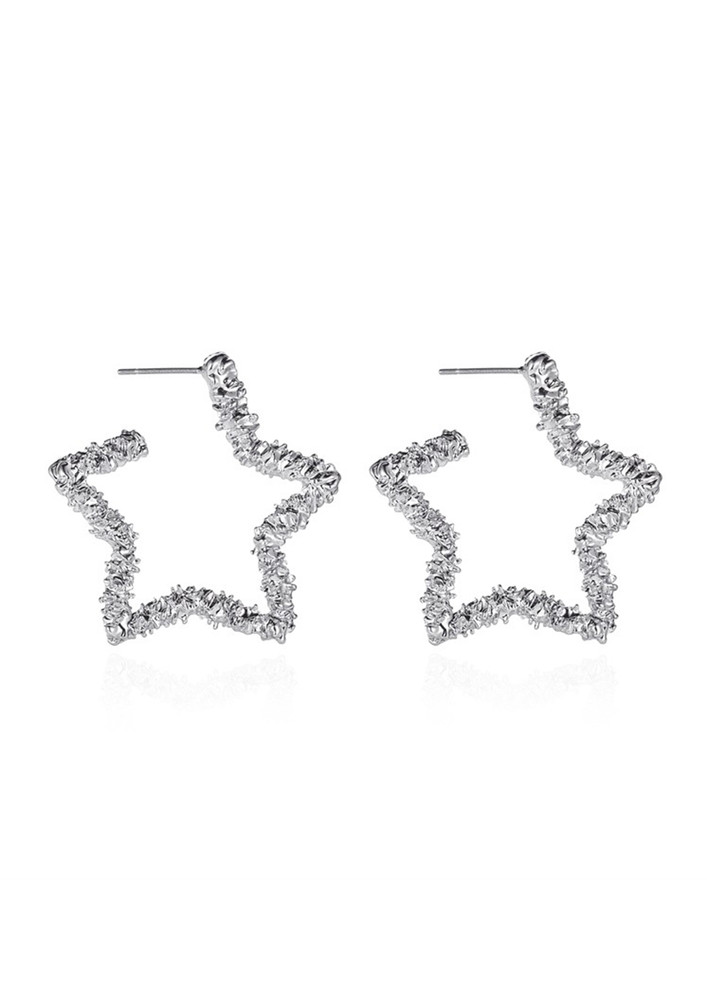 Geometric Open-back Silver Earrings