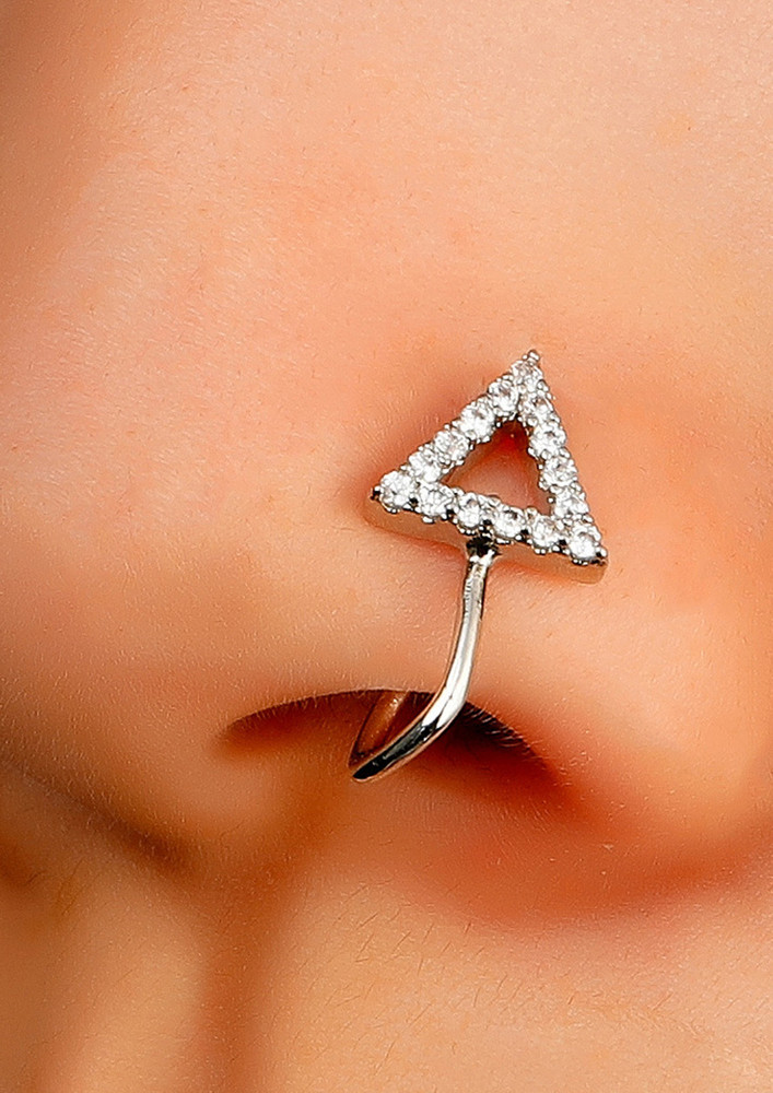 TRIANGLE GEMS SILVER FAUX NOSE PIN