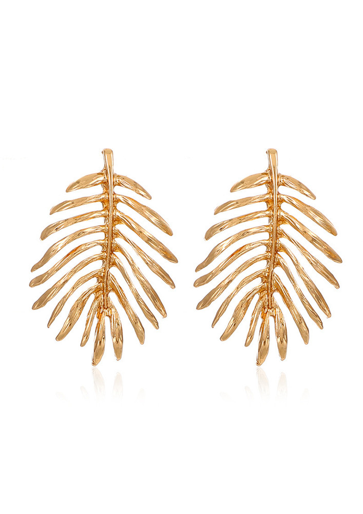 Tropical-leaf Shape Golden Earrings