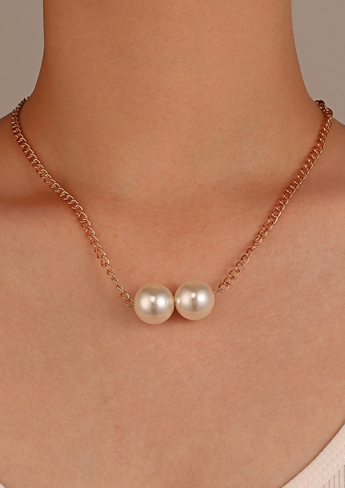 Golden Alloy Double Pearl Pendant