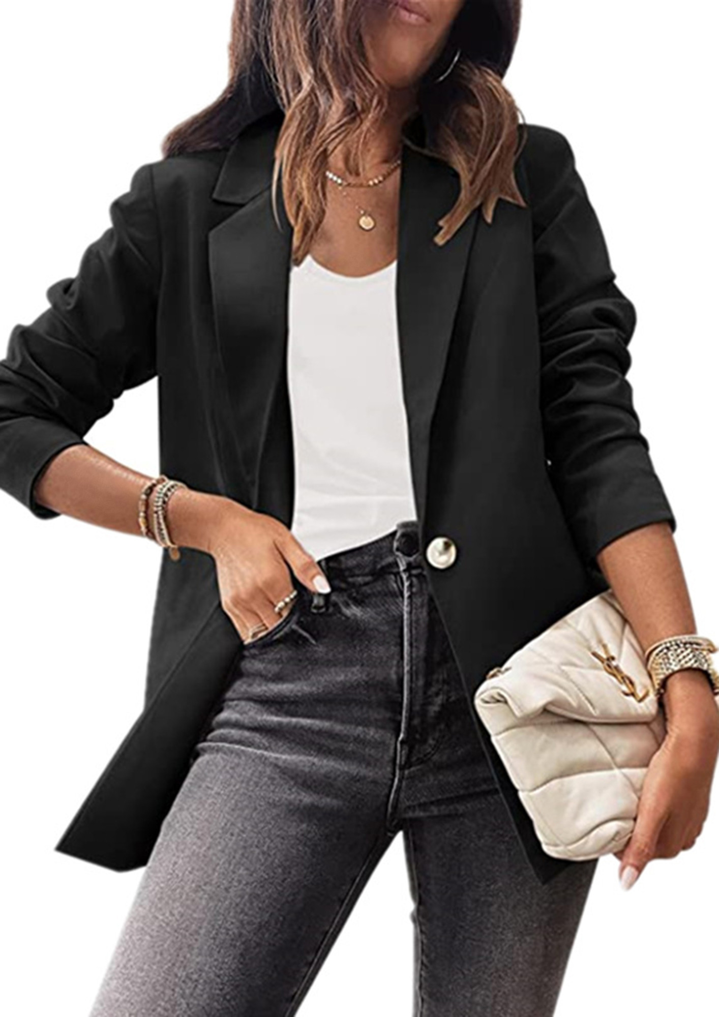 Buy A BLACK CLASSIC SOLID SINGLE BUTTON BLAZER for Women Online in India