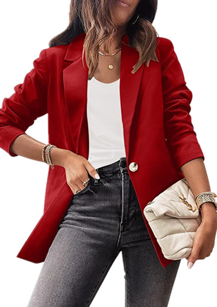 A RED CLASSIC SOLID SINGLE BUTTON BLAZER