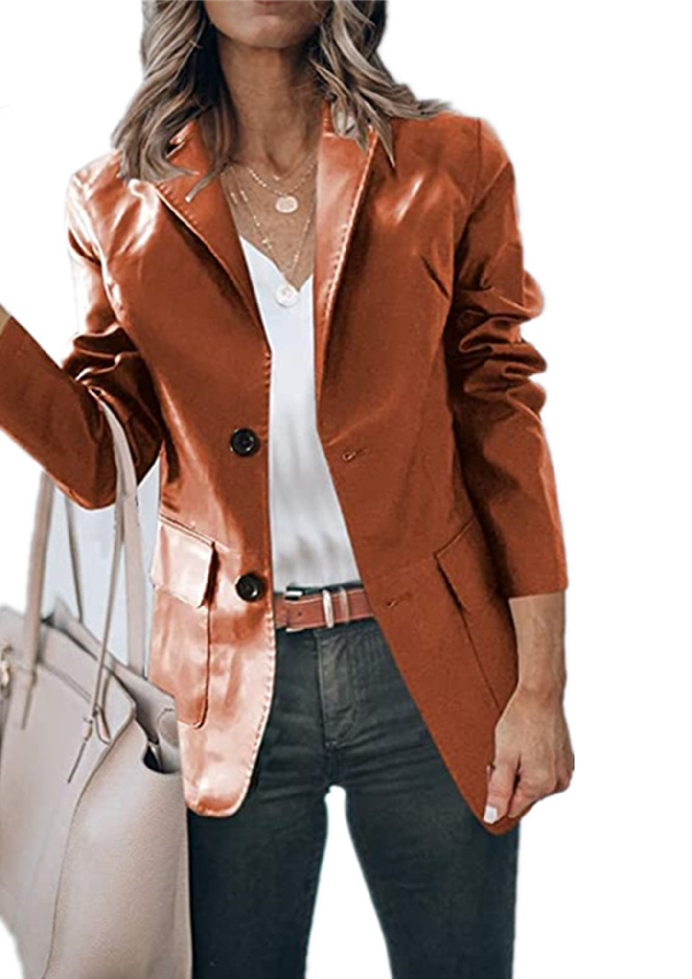 THE BUTTON-DOWN FAUX LEATHER BROWN JACKET