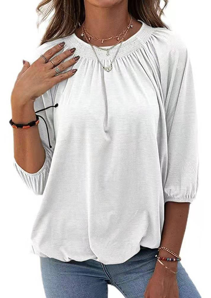 Solid Mock Neck Solid Knit White Blouse