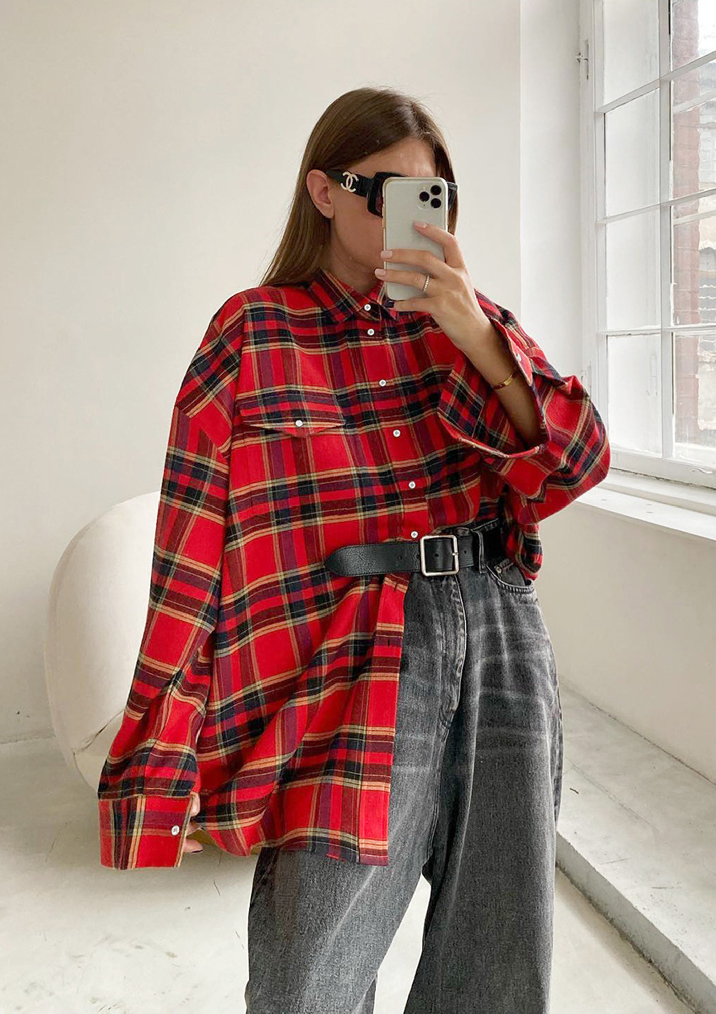 Buy PLAID PRINT RED-BLACK OVERSIZED SHIRT for Women Online in India