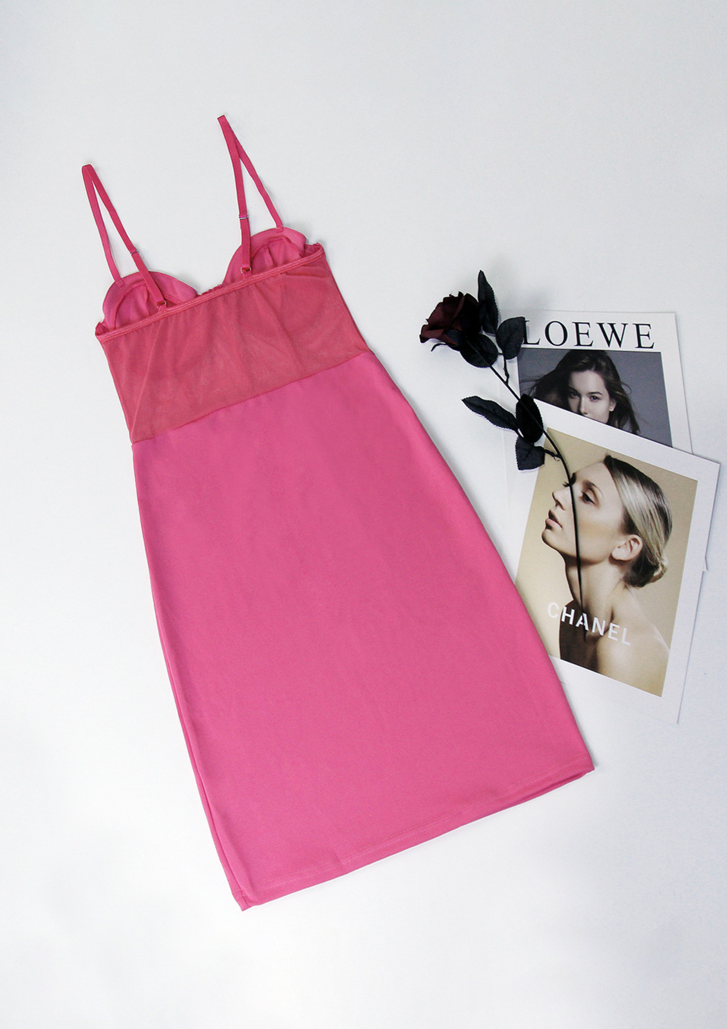 Boning-Detail Pink Bodycon Dress