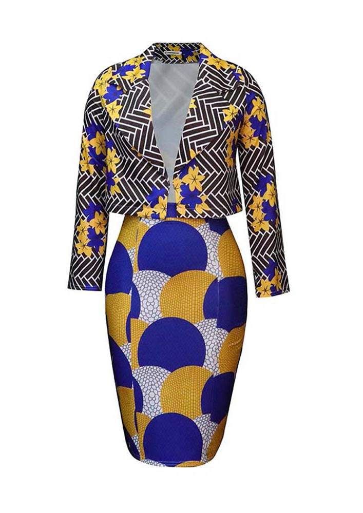 GRAPHIC PRINT YELLOW-BLUE CLASSIC TWO PIECE SET