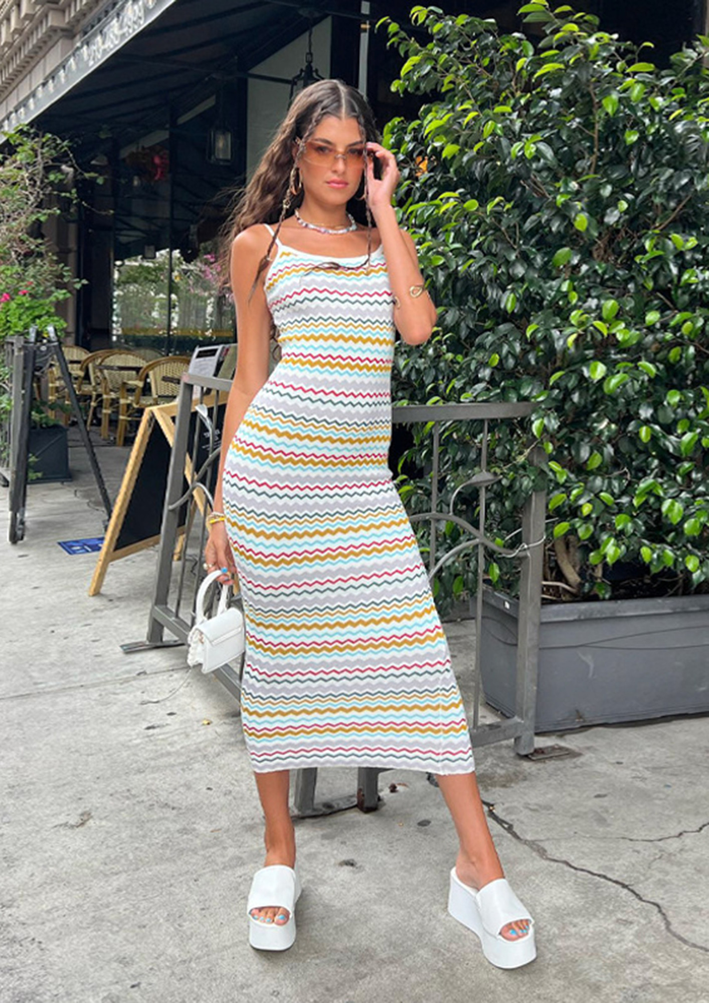 A KNITTED MAXI MULTICOLORED DRESS