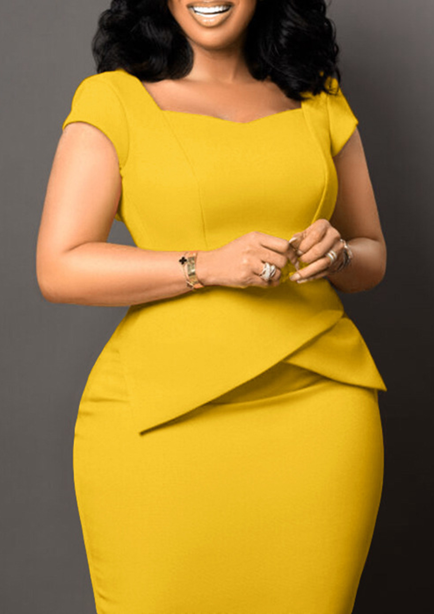 Shop Alessandra Rich Yellow Silk Jacquard Peplum Dress | Harrolds Australia