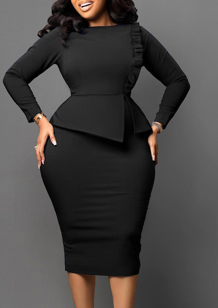BLACK FITTED FORMAL PENCIL DRESS