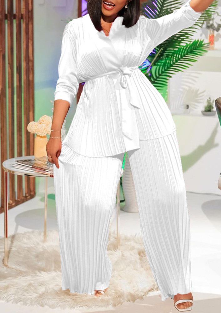 CASUAL WHITE 2PC PLEATED CO-ORD SET