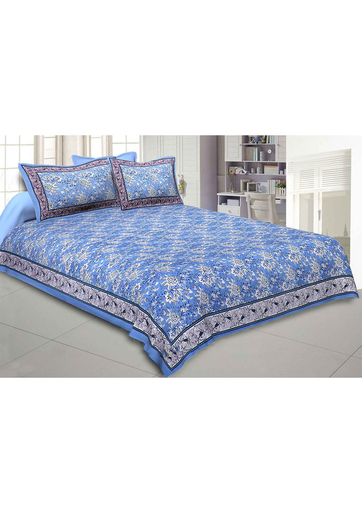 Blue Floret Bed Double Bedsheet