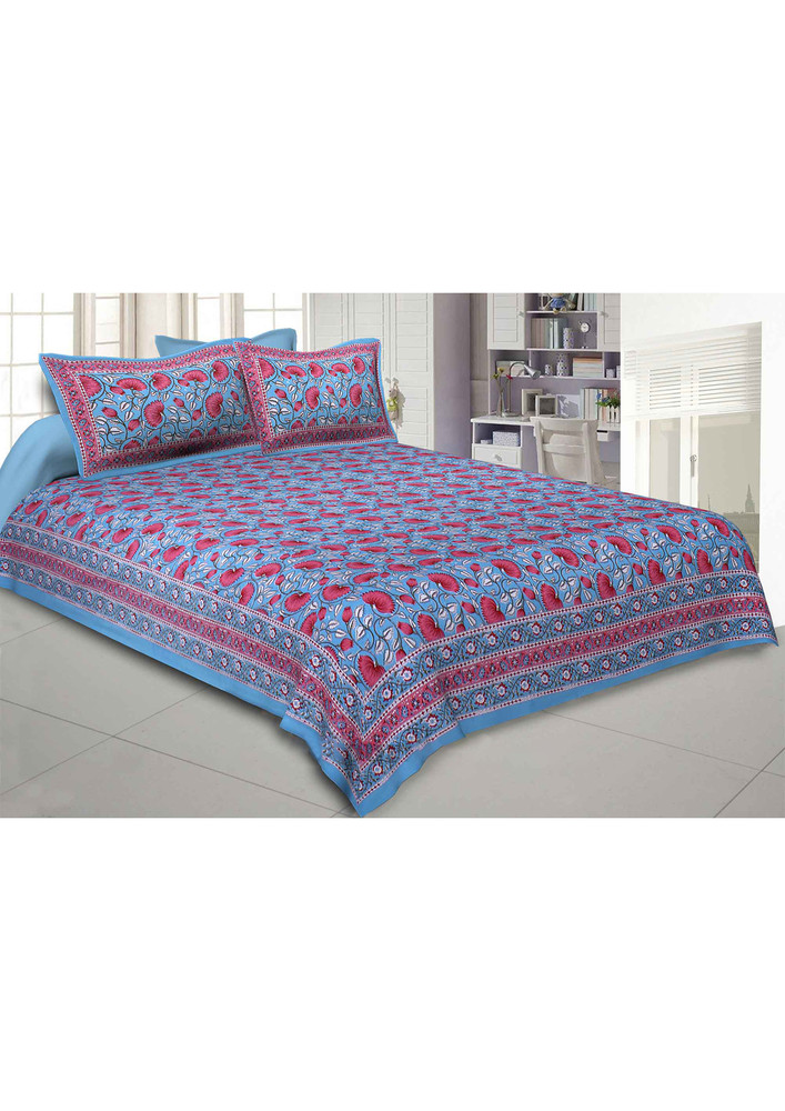 Lush Lotus Blue Double Bedsheet
