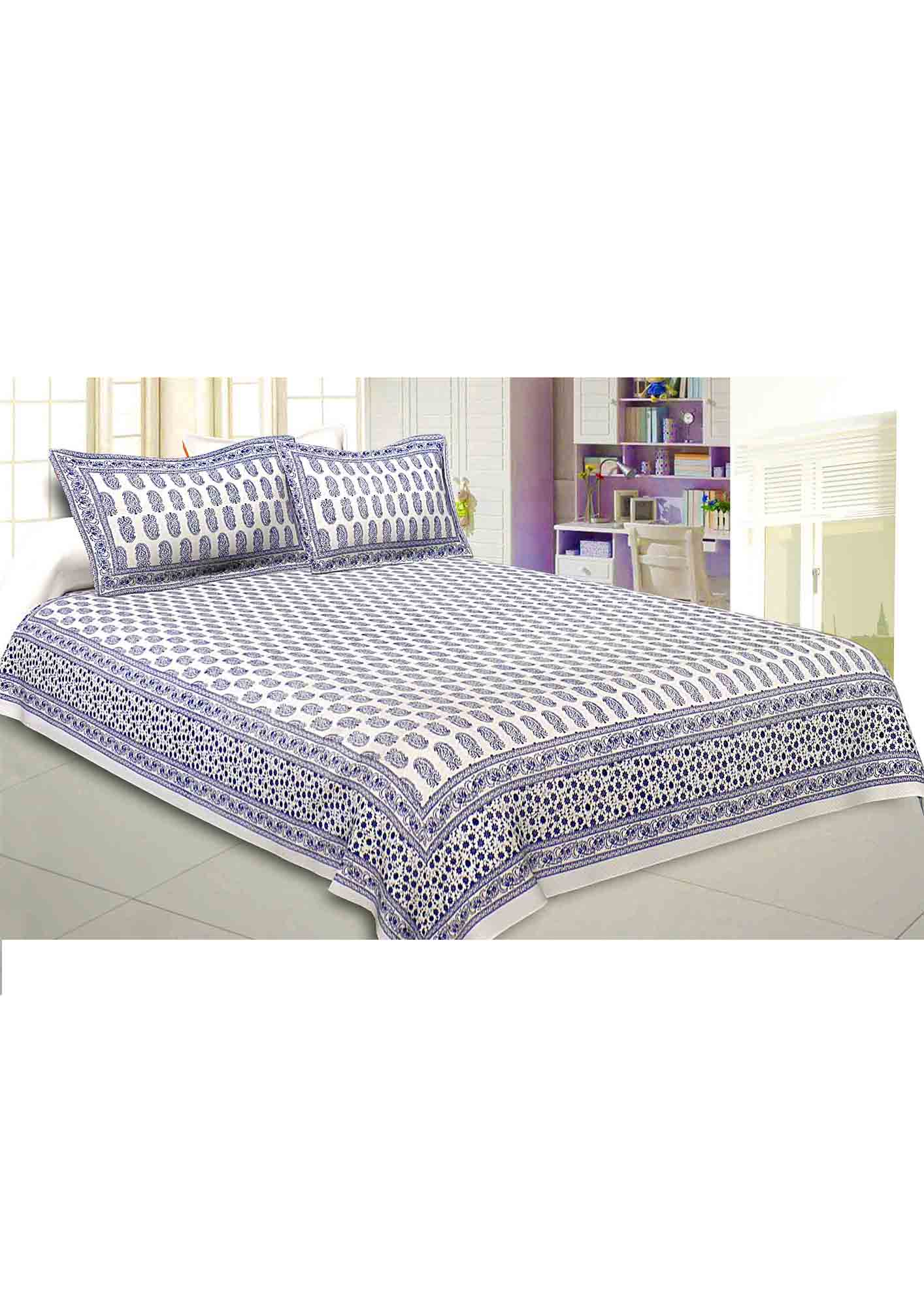 Charming Paisley Navy Blue Double Bedsheet Soft Cotton Premium