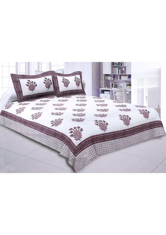 Feathers Of Fortune Pink Hand Block Print Double Bedsheet