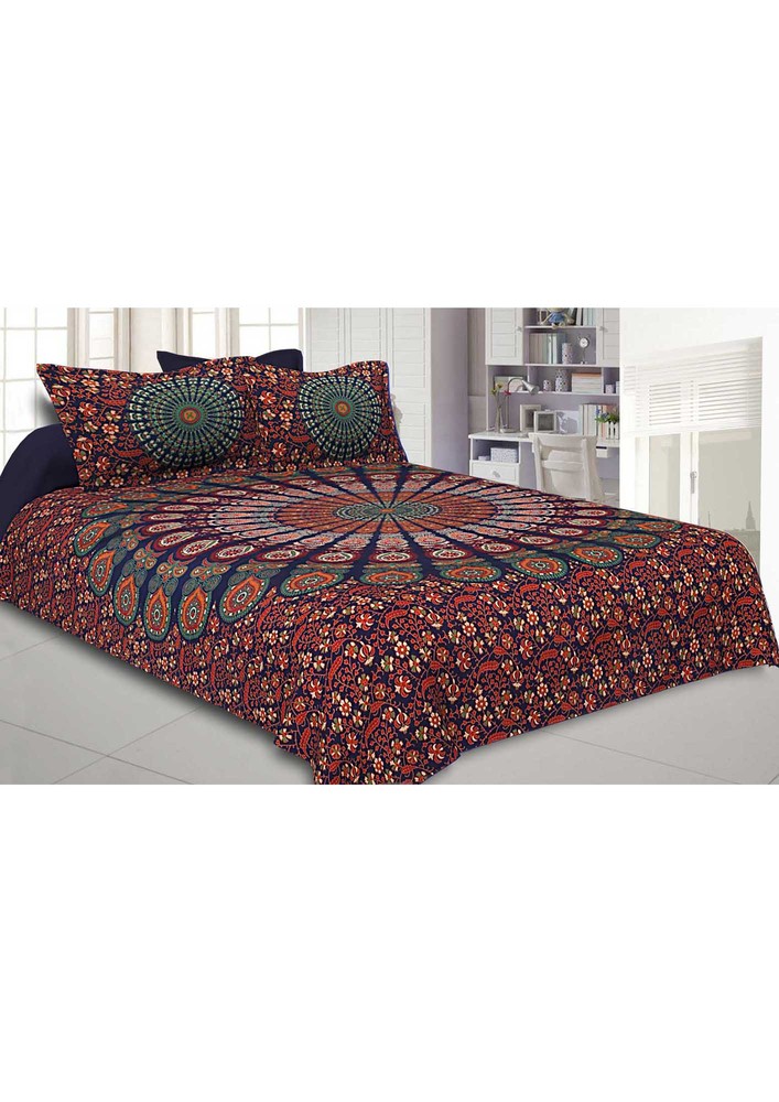 Colorful Mandala Double Bedsheet Tapestry With 2 Pillow Covers