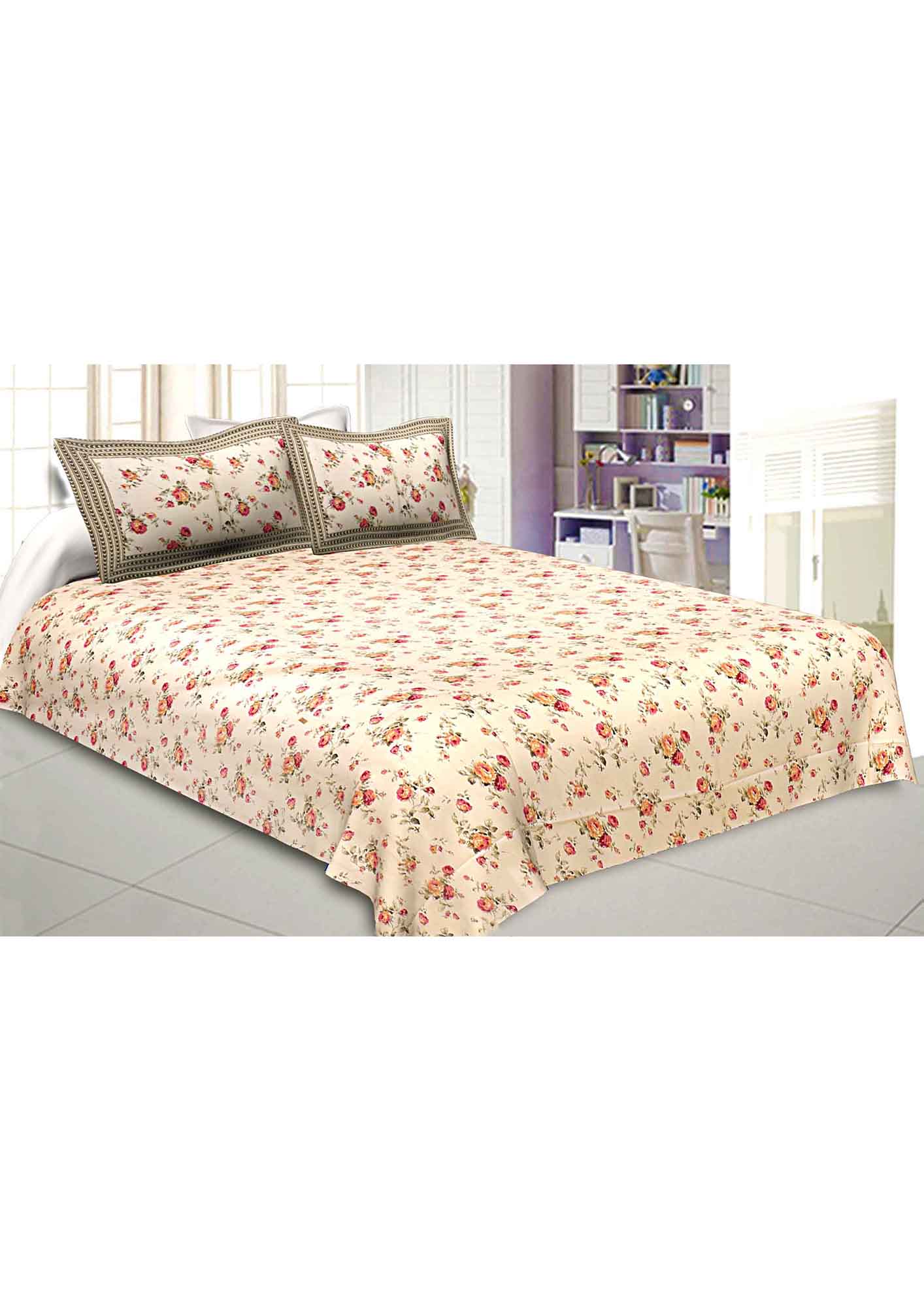 Pure Cotton Premium 240 TC Double bedsheet in cream seamless floral print