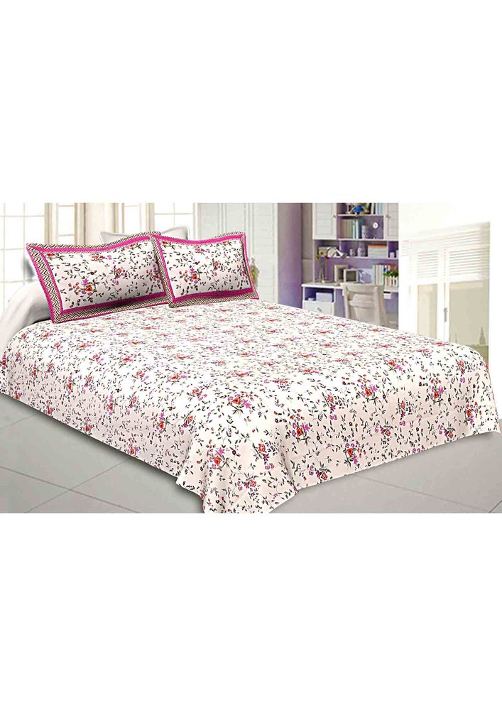 Pure Cotton Premium 240 Tc Double Bedsheet In Pink Seamless Floral Print
