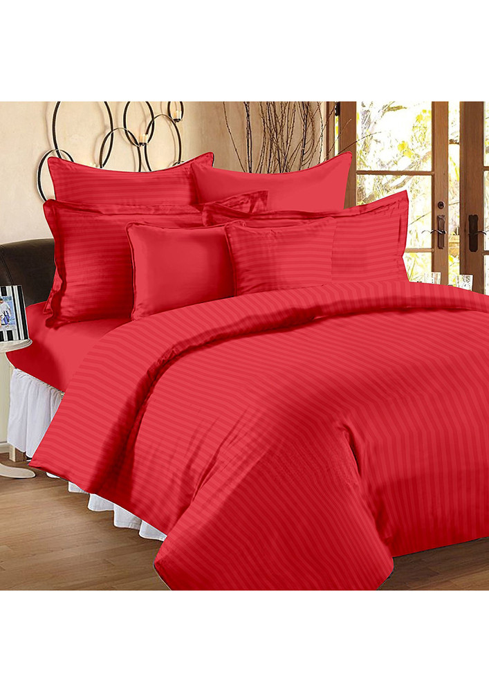 Red Self Design 300 Tc King Size Pure Cotton Premium Satin Slumber Sheet For Double Bed With 2 Pillo
