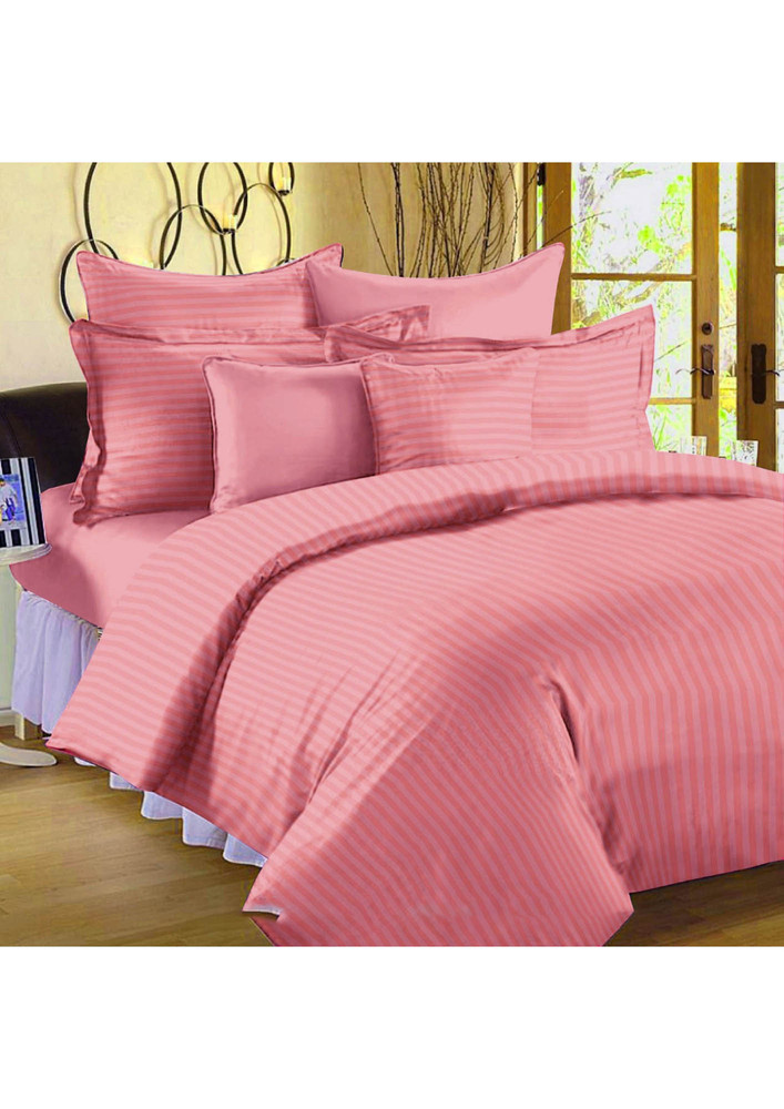 Peach Self Design 300 Tc King Size Pure Cotton Premium Satin Slumber Sheet For Double Bed With 2 Pil