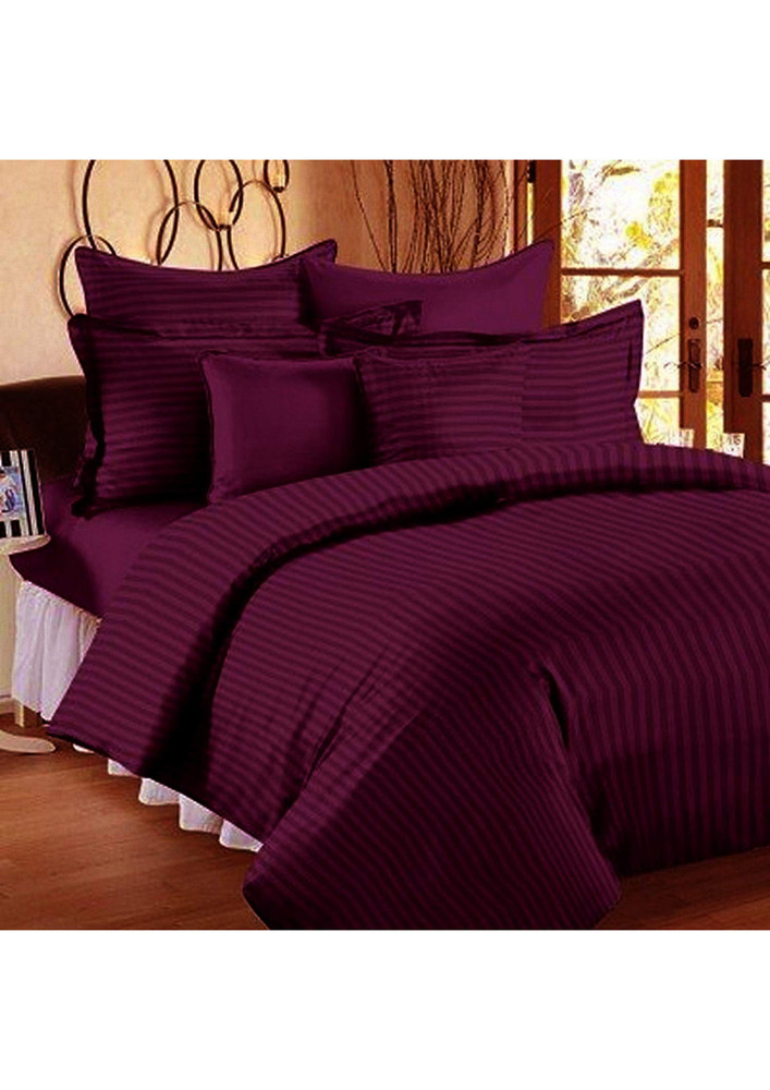 Purple Self Design 300 Tc King Size Pure Cotton Premium Satin Slumber Sheet For Double Bed With 2 Pi