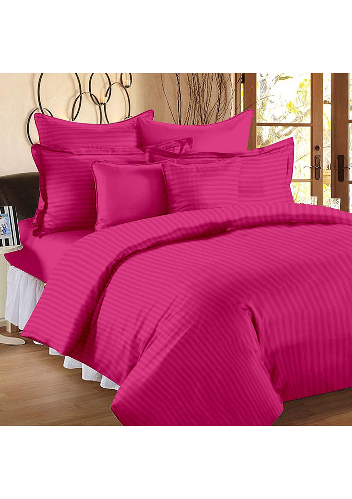 Dark Pink Self Design 300 Tc King Size Pure Cotton Premium Satin Slumber Sheet For Double Bed With 2
