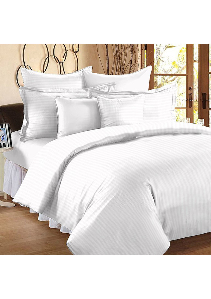 Solid White Self Design 300 Tc King Size Pure Cotton Premium Satin Slumber Sheet For Double Bed With